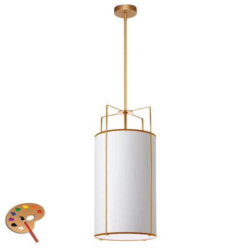 Dainolite Trapezoid 25in 4-Light Pendant | Contemporary White Fabric and Gold Metal Drum Shade | Kitchen Island & Dining Room | 12 | Model TRA-124P-GLD-WH