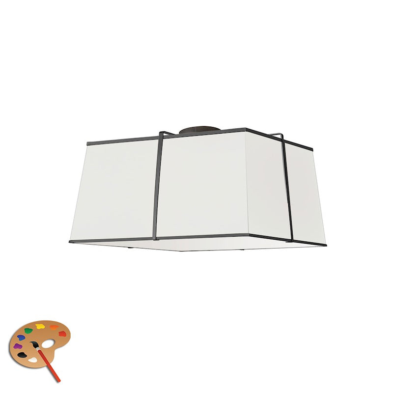 Dainolite Trapezoid 16in 3-Light Flush Mount | Contemporary White Fabric and Black Metal | Bedroom & Hallway | 16 x 16 x 8 in | Model TRA-163FH-BK-WH