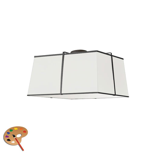 Dainolite Trapezoid 16in 3-Light Flush Mount | Contemporary White Fabric and Black Metal | Bedroom & Hallway | 16 x 16 x 8 in | Model TRA-163FH-BK-WH