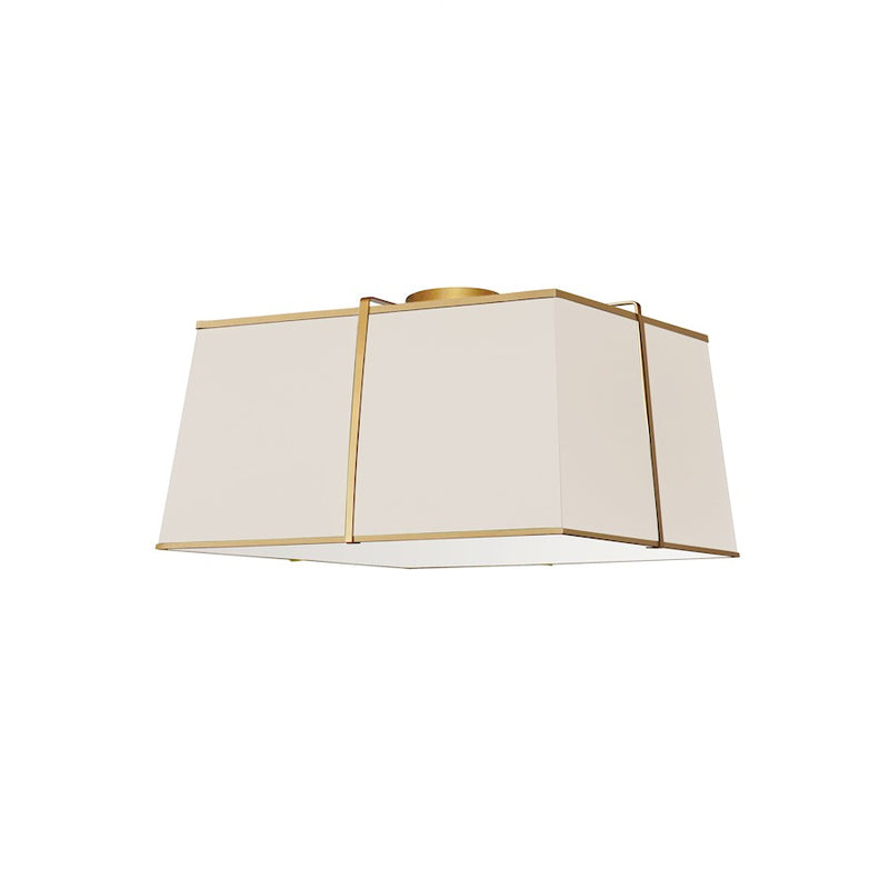 Dainolite Trapezoid 16in 3-Light Flush Mount | Contemporary Cream Fabric and Gold Metal | Bedroom & Hallway | 16 x 16 x 8 in | Model TRA-163FH-GLD-CRM