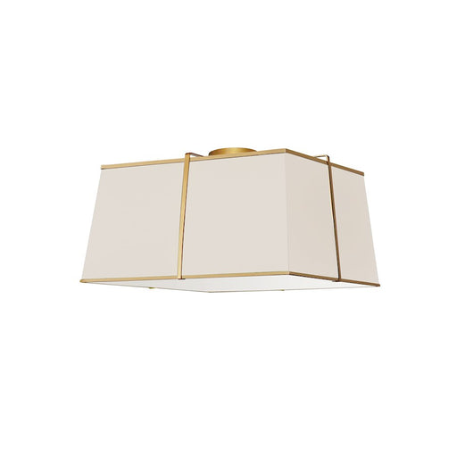 Dainolite Trapezoid 16in 3-Light Flush Mount | Contemporary Cream Fabric and Gold Metal | Bedroom & Hallway | 16 x 16 x 8 in | Model TRA-163FH-GLD-CRM
