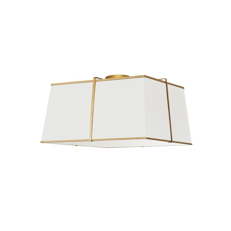 Dainolite Trapezoid 16in 3-Light Flush Mount | Contemporary White Fabric and Gold Metal | Ceiling Living Room & Bedroom | 16 x 16 | Model TRA-163FH-GLD-WH