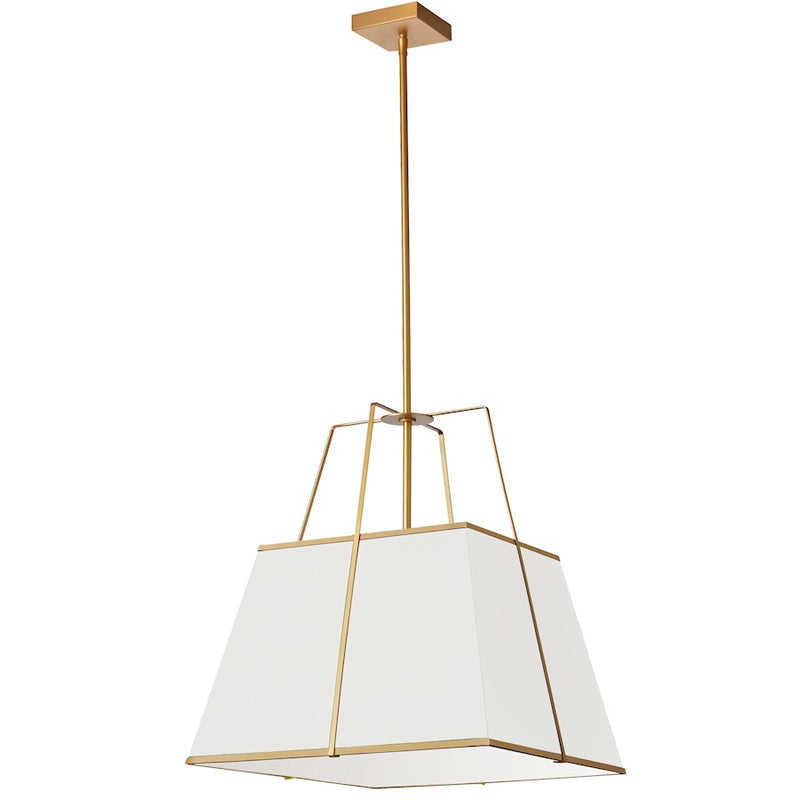 Dainolite Trapezoid 18in 1-Light Pendant | Contemporary White Fabric and Gold Metal | Kitchen Island & Dining Room | 18 x 18 x 20 | Model TRA-181P-GLD-WH