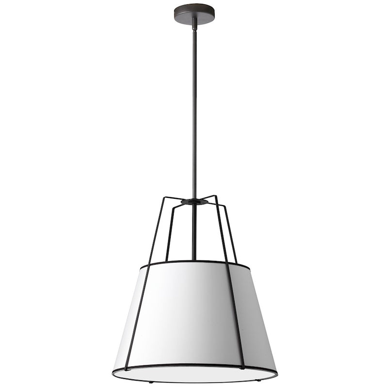 Dainolite Trapezoid 18in 1-Light Pendant | Contemporary Matte Black and White Fabric | Kitchen Island & Dining Room | Model TRA-1P-BK-WH