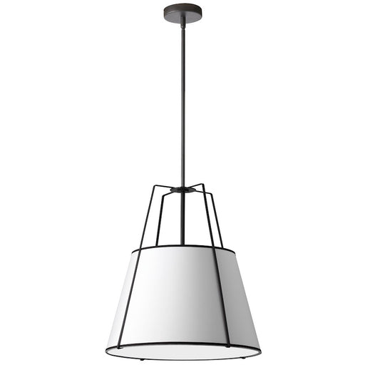 Dainolite Trapezoid 18in 1-Light Pendant | Contemporary Matte Black and White Fabric | Kitchen Island & Dining Room | Model TRA-1P-BK-WH