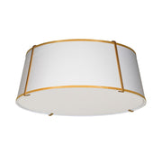 Dainolite Trapezoid 22in 4-Light Flush Mount | White Fabric and Gold Metal | Bedroom & Hallway | 22 x 22 x 8 in | Model TRA-224FH-GLD-WH