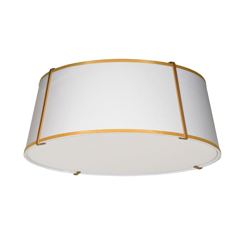 Dainolite Trapezoid 22in 4-Light Flush Mount | White Fabric and Gold Metal | Bedroom & Hallway | 22 x 22 x 8 in | Model TRA-224FH-GLD-WH