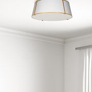 Dainolite Trapezoid 22in 4-Light Flush Mount | White Fabric and Gold Metal | Bedroom & Hallway | 22 x 22 x 8 in | Model TRA-224FH-GLD-WH