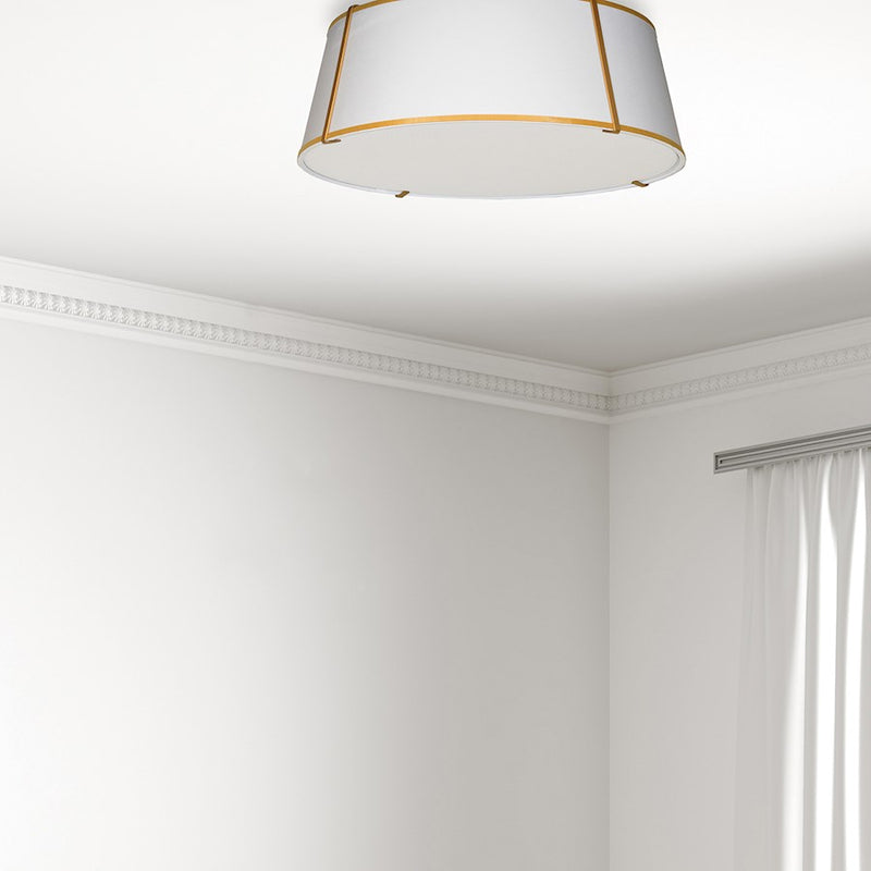 Dainolite Trapezoid 22in 4-Light Flush Mount | White Fabric and Gold Metal | Bedroom & Hallway | 22 x 22 x 8 in | Model TRA-224FH-GLD-WH
