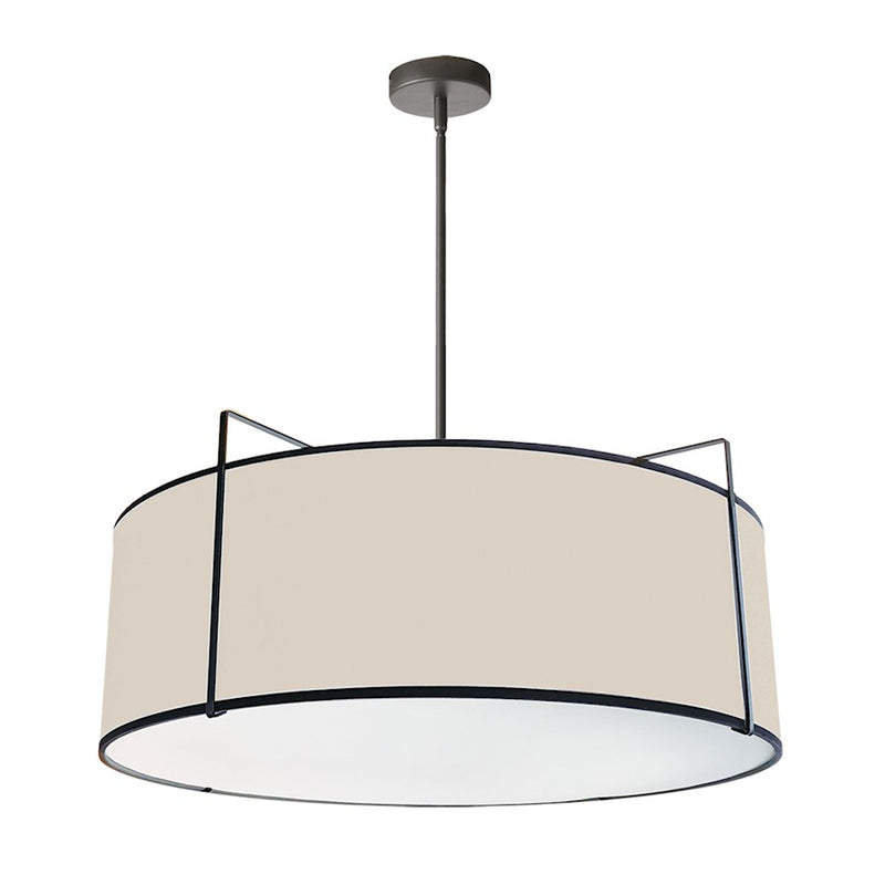 Dainolite Trapezoid 24in 4-Light Pendant | Cream Fabric and Black Metal | Kitchen Island & Dining Room | 24 x 24 x 10 in | Model TRA-244P-BK-CRM