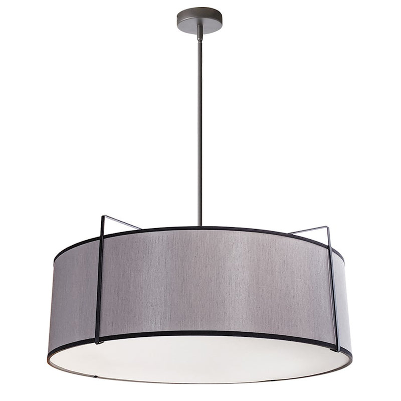 Dainolite Trapazoid 24in 4-Light Pendant | Industrial Black Metal and Grey Fabric Shade | Kitchen Island & Dining Room | 24 x 24 x | Model TRA-244P-BK-GRY