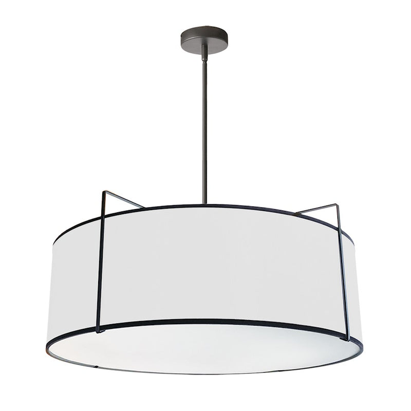 Dainolite Trapazoid 24in 4-Light Pendant | Contemporary Black and White Fabric Drum | Kitchen Island & Dining Room | Model TRA-244P-BK-WH