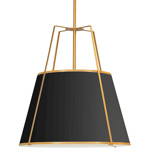 Dainolite Trapezoid 32in 4-Light Pendant | Contemporary Black and Gold Fabric Tapered Drum | Dining Room & Kitchen Island | 30 x | Model TRA-304P-GLD-BK
