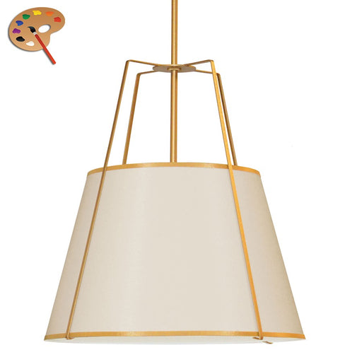 Dainolite Trapezoid 30in 4-Light Pendant | Contemporary Cream Fabric and Gold Metal | Kitchen Island & Dining Room | 30 x 30 x 32 | Model TRA-304P-GLD-CRM