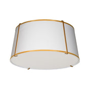 Dainolite Trapezoid 16in 3-Light Flush Mount | Contemporary Gold and White Fabric | Hallway & Bedroom | 16 x 16 x 8 in | Model TRA-3FH-GLD-WH