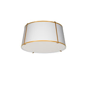 Dainolite Trapezoid 16in 3-Light Flush Mount | Contemporary Gold and White Fabric | Hallway & Bedroom | 16 x 16 x 8 in | Model TRA-3FH-GLD-WH