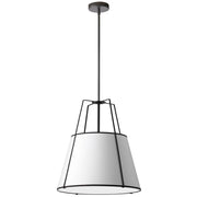 Dainolite Trapezoid 24in 3-Light Pendant | Contemporary Matte Black and White Laminated Fabric | Kitchen Island & Dining Room | Model TRA-3P-BK-WH