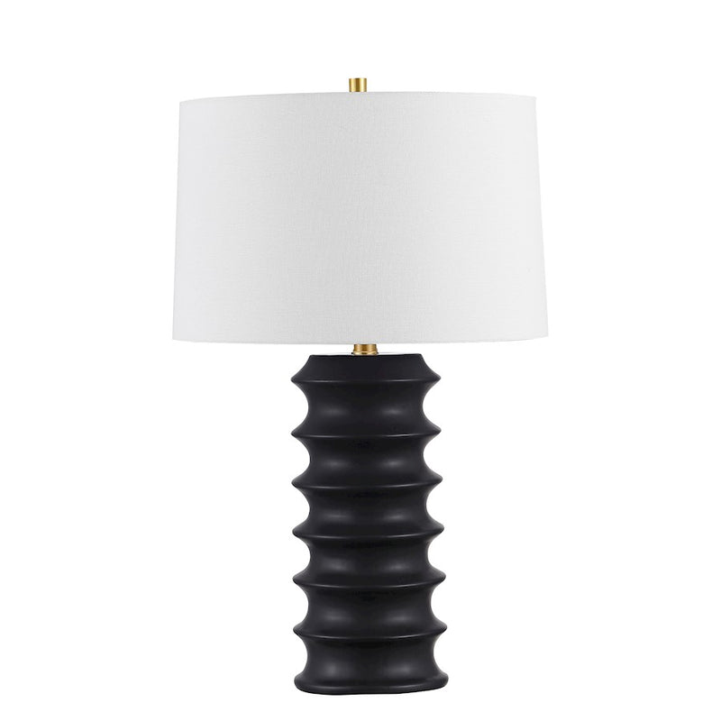Dainolite Terence 16in 1-Light Table Lamp | Contemporary Black Ceramic and White Fabric | Bedroom & Living Room Accent | Model TRC-261T-MB