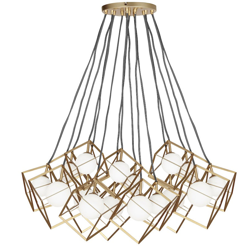 Dainolite Thompson 34in 16-Light Pendant | Modern Gold and Opal White Glass | Dining Room & Living Room | 32 x 34 x 12 in | Model TSN-16P-GLD