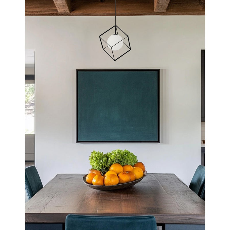 Dainolite Thomson 11in 1-Light Pendant | Modern Matte Black and Opal Glass | Kitchen Island & Dining Room | 11 x 11 x 14 in | Model TSN-1P-MB