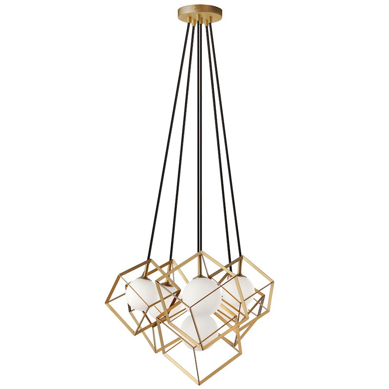 Dainolite Thomson 34in 6-Light Pendant | Painted Gold and White Glass | Kitchen Island & Dining Room | 34 x 14 x 14 in | Model TSN-6P-GLD