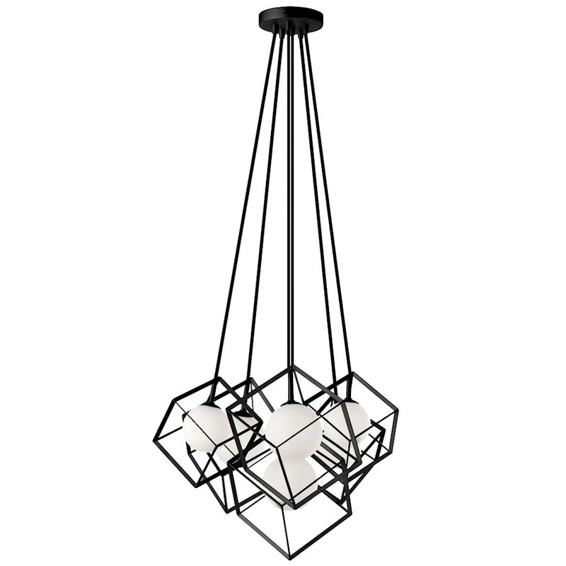 Dainolite Thomson 21in 6-Light Chandelier | Modern Matte Black and Opal Glass | Dining Room & Living Room | 14 x 21 x 14 in | Model TSN-6P-MB