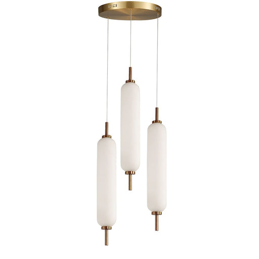 Dainolite Typha 3 Light Multi Pendant, Aged Brass/White - TYA-1230LEDP-AGB