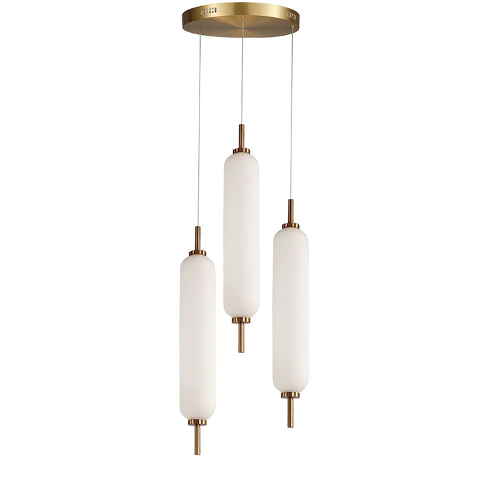 Dainolite Typha 3 Light Multi Pendant, Aged Brass/White - TYA-1230LEDP-AGB