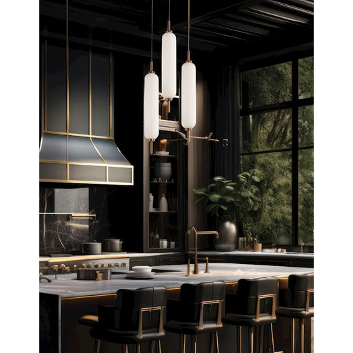 Dainolite Typha 3 Light Multi Pendant, Aged Brass/White