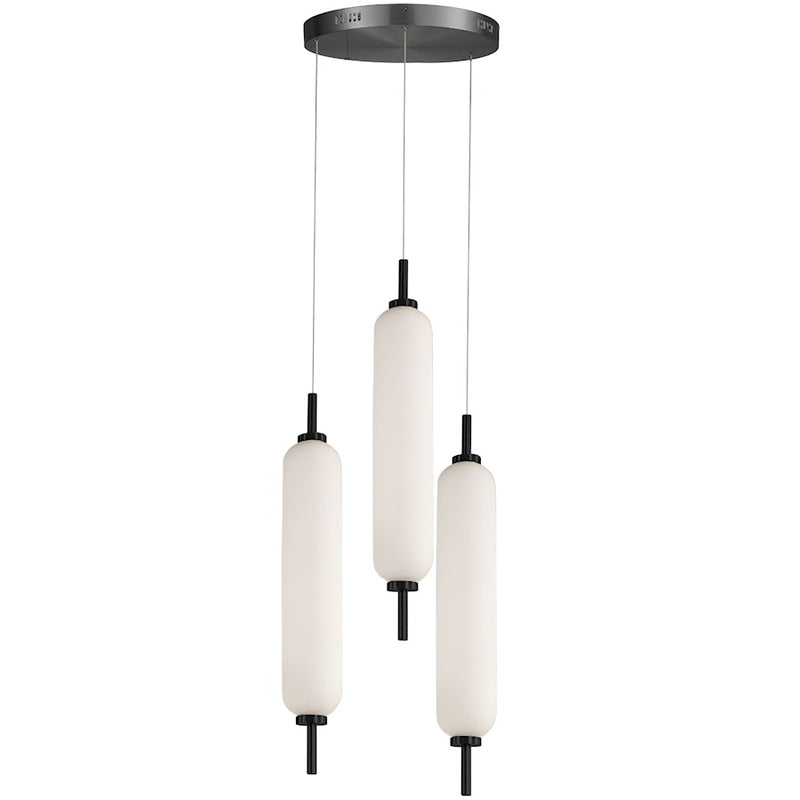 Dainolite Typha 3 Light Multi Pendant, Matte Black/White