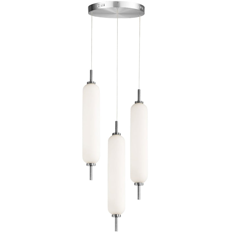 Dainolite Typha 3 Light Multi Pendant, Polished Chrome/White