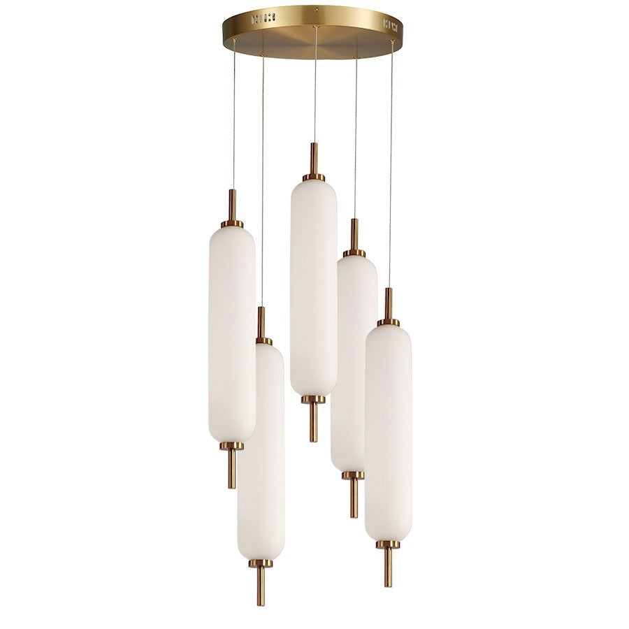 Dainolite Typha 5 Light Multi Pendant, Aged Brass/White - TYA-1250LEDP-AGB