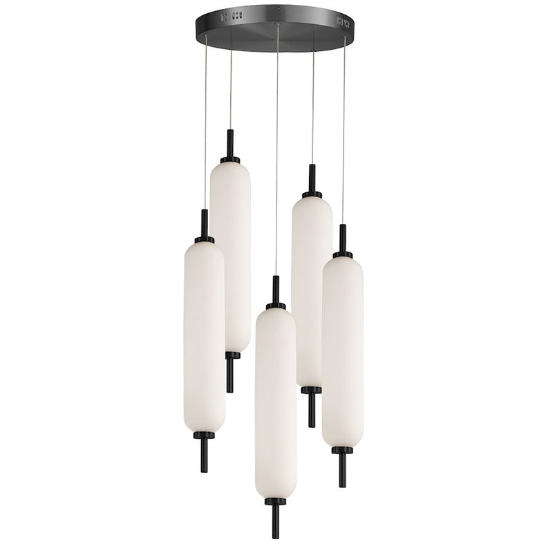 Dainolite Typha 5 Light Multi Pendant, Matte Black/White