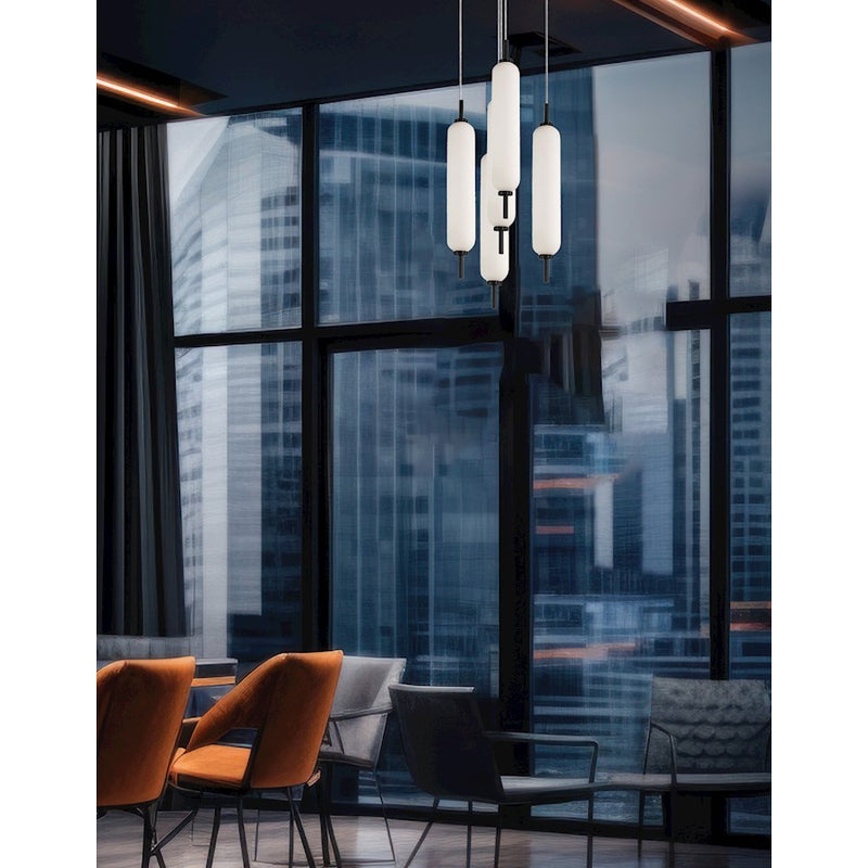 Dainolite Typha 5 Light Multi Pendant, Matte Black/White