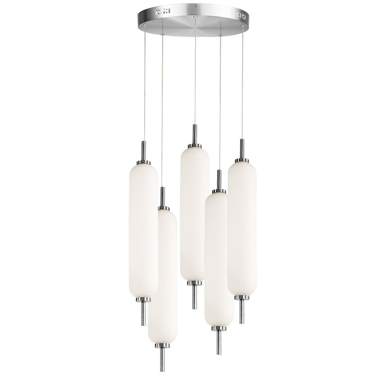 Dainolite Typha 5 Light Multi Pendant, Polished Chrome/White