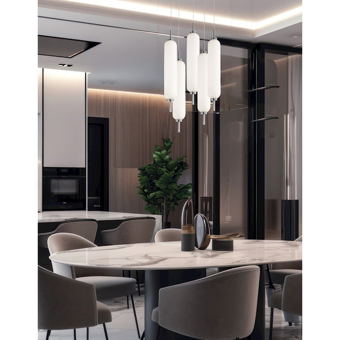 Dainolite Typha 5 Light Multi Pendant, Polished Chrome/White