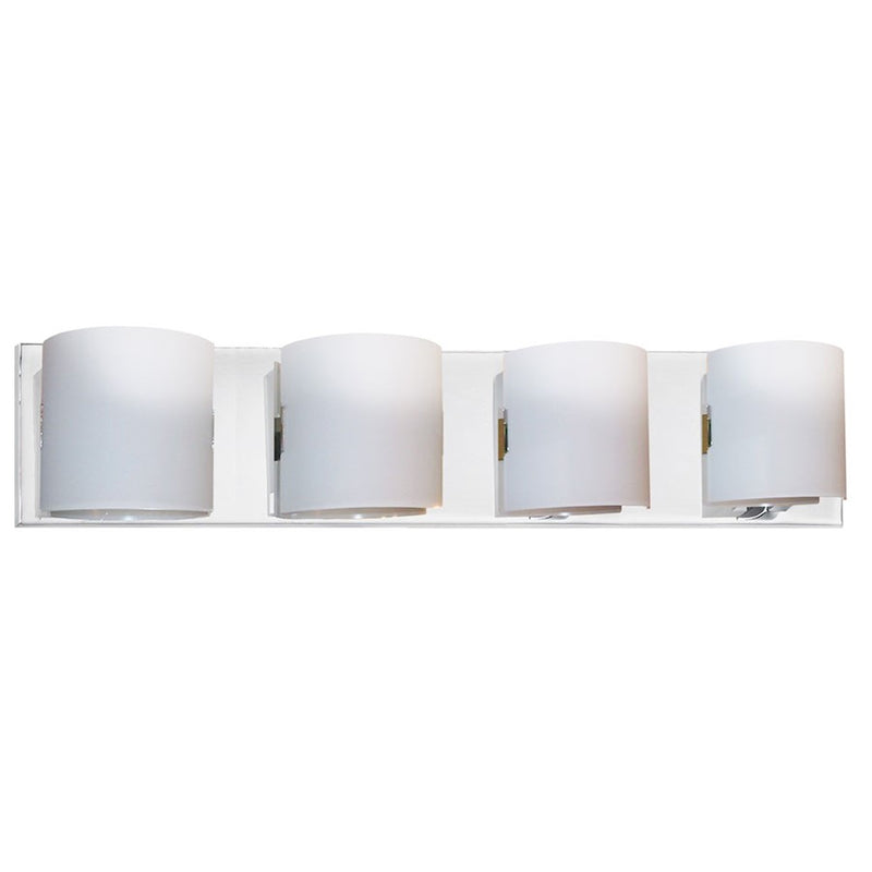 Dainolite Sanctuary 27in 4-Light Vanity | Modern Polished Chrome and White Glass | Bathroom Vanity | 4 x 27 x 5.5 in | Model V030-4W-PC