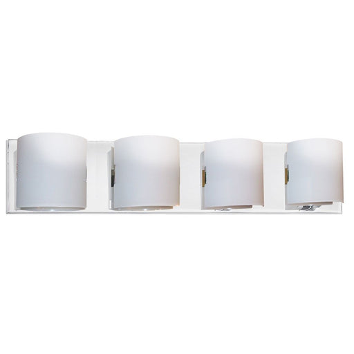 Dainolite Sanctuary 27in 4-Light Vanity | Modern Polished Chrome and White Glass | Bathroom Vanity | 4 x 27 x 5.5 in | Model V030-4W-PC