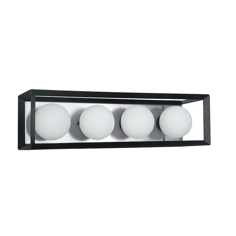 Dainolite V166 21in 4-Light Vanity Light | Transitional Black and Polished Chrome Metal with White Glass | Bathroom Vanity | 21.25 x | Model V166-4W-BK-PC
