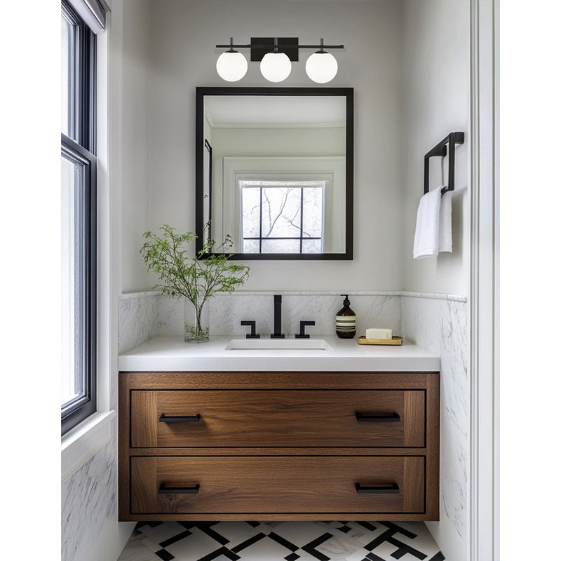 Dainolite Vivaldi 24in 3-Light Vanity | Transitional Matte Black and White Glass | Bathroom & Powder Room | 1 x 24 x 5 in | Model VAD-233W-MB