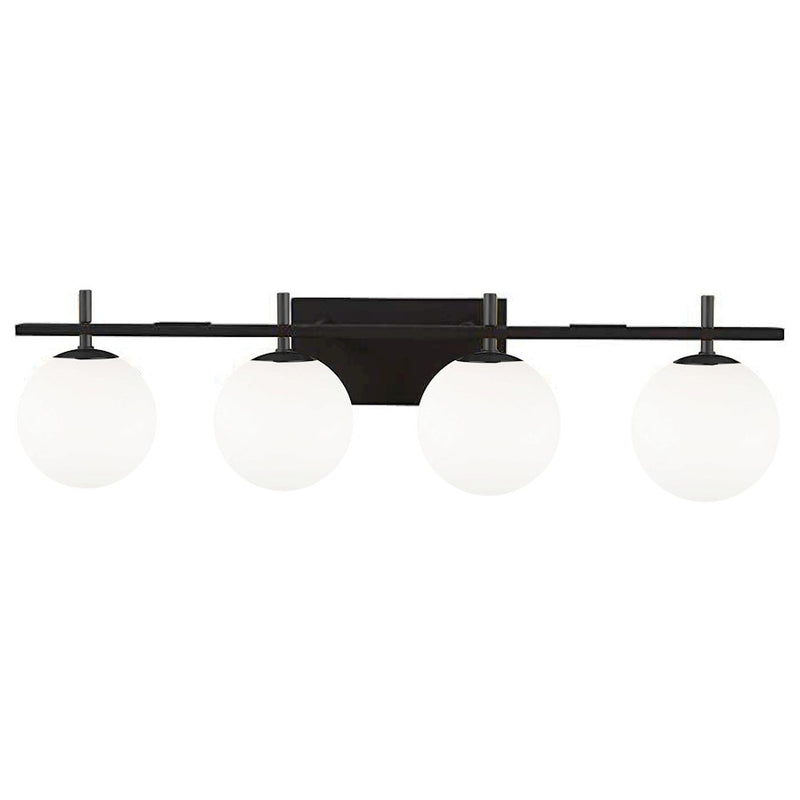 Dainolite Vivaldi 32in 4-Light Vanity Light | Transitional Matte Black with White Glass | Bathroom & Powder Room | W 32 x H 5 x D | Model VAD-324W-MB