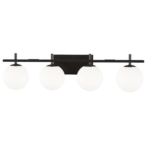 Dainolite Vivaldi 32in 4-Light Vanity Light | Transitional Matte Black with White Glass | Bathroom & Powder Room | W 32 x H 5 x D | Model VAD-324W-MB