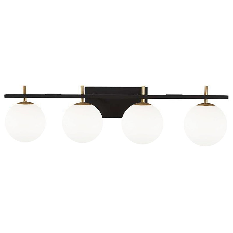 Dainolite Vivaldi 32in 4-Light Vanity Light | Transitional Matte Black and Aged Brass with White Glass | Bathroom & Powder | Model VAD-324W-MB-AGB