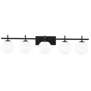 Dainolite Vivaldi 41in 5-Light Vanity Light | Transitional Matte Black with White Glass | Bathroom & Powder Room | W 41 x H 5 x D | Model VAD-415W-MB