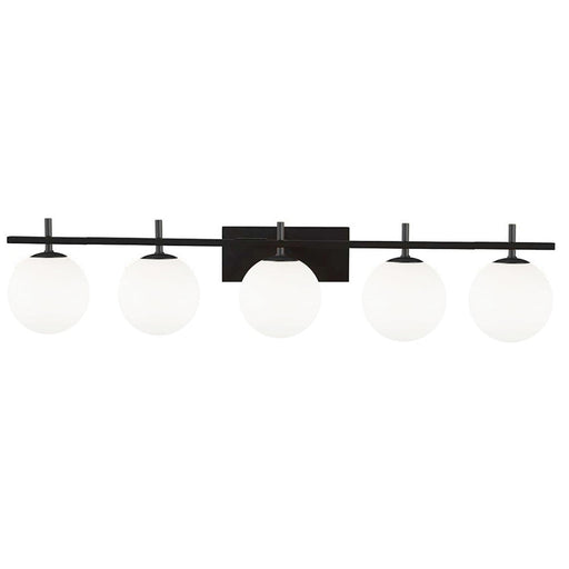 Dainolite Vivaldi 41in 5-Light Vanity Light | Transitional Matte Black with White Glass | Bathroom & Powder Room | W 41 x H 5 x D | Model VAD-415W-MB