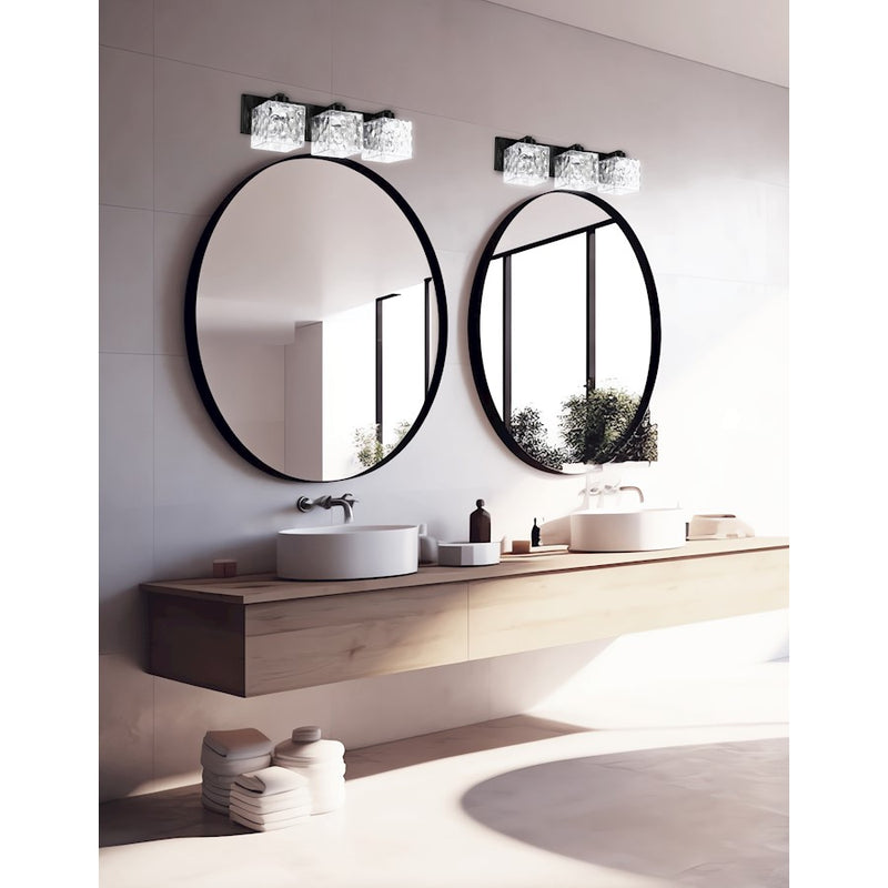 Dainolite Veda 23in 3-Light Vanity Light | Contemporary Matte Black and Clear Glass | Bathroom Vanity | 23 x 5 x 7 in | Model VED-223W-MB-CLR