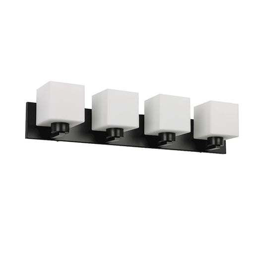 Dainolite Veda 29in 4-Light Vanity Light | Contemporary Matte Black and White Opal Glass | Bathroom Vanity | 29 x 5 x 7 in | Model VED-294W-MB