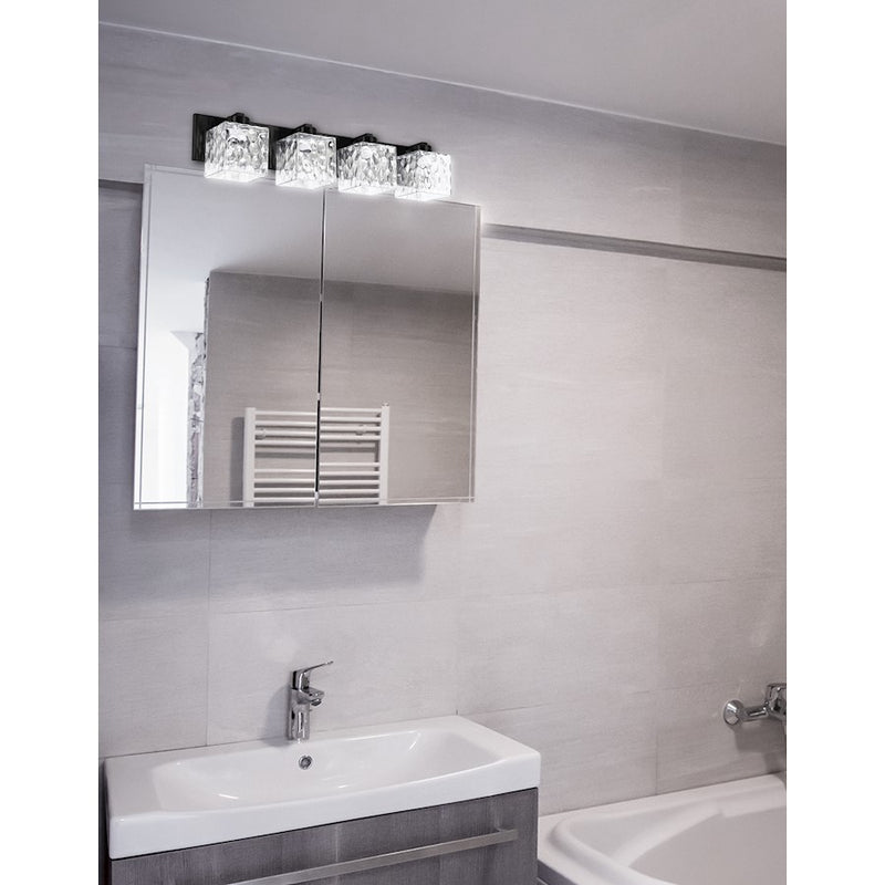Dainolite Veda 31in 4-Light Vanity Light | Contemporary Matte Black and Clear Glass | Bathroom Vanity | 31 x 5 x 7 in | Model VED-294W-MB-CLR