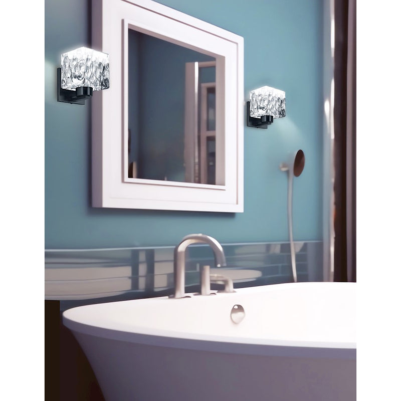 Dainolite Veda 1-Light Wall Sconce | Contemporary Matte Black and Clear Glass | Bathroom & Hallway | 4 x 5 x 7 in | Model VED-51W-MB-CLR