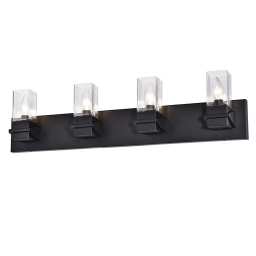 Dainolite Veronica 32in 4-Light Vanity | Contemporary Matte Black and Clear Glass | Bathroom & Powder Room | 32 x 4 x 8 in | Model VER-324W-MB